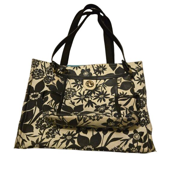 VTG Spartina 449 Duffle Bag & Makeup/Travel Bag Linen Leather Retired RARE - Picture 2 of 16